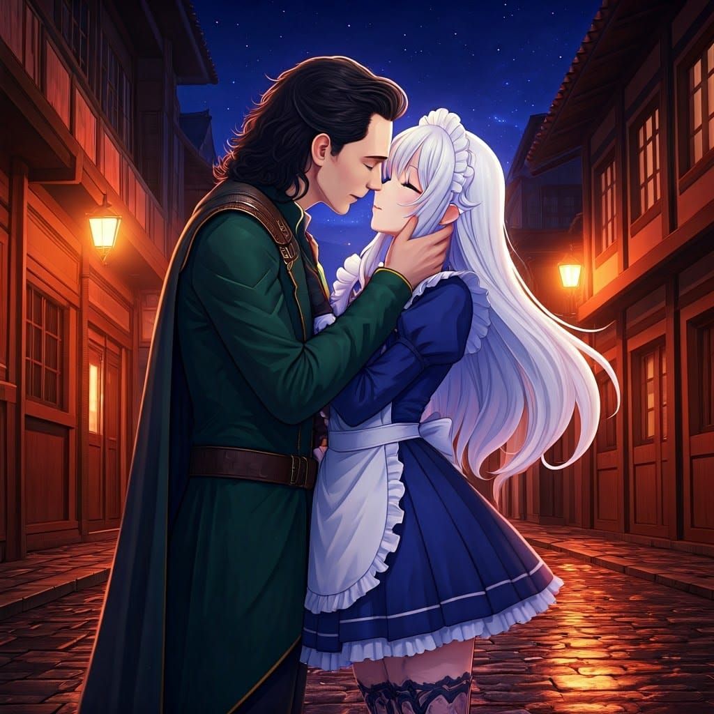 Maid and Loki Kiss Under Starry Sky
