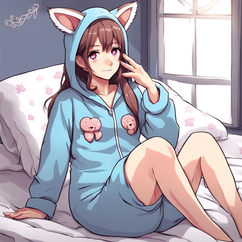 Roxanne Wolf in Pajamas: Anime Style Illustration