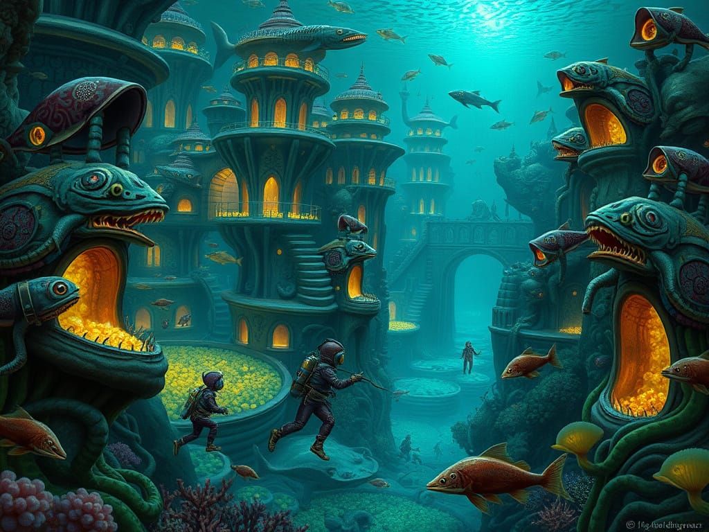 Surreal Underwater City in Hieronymus Bosch Style