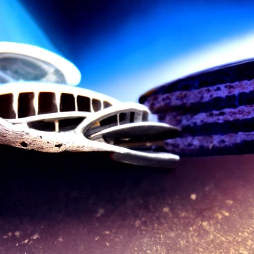 Derelict Starship Orbiting Ringed Planet: 1960s Sci-Fi Art