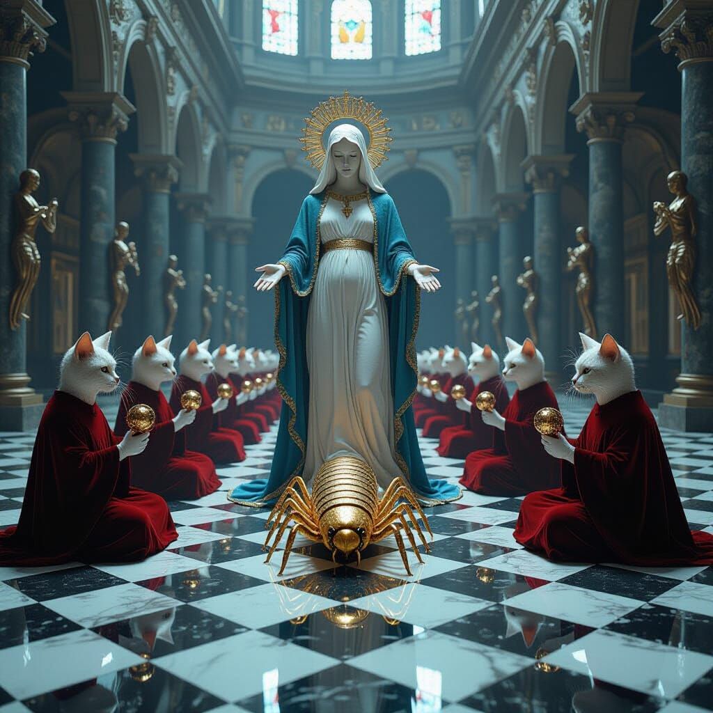 Surreal Virgin Birth Reflected in Shattered Mirror