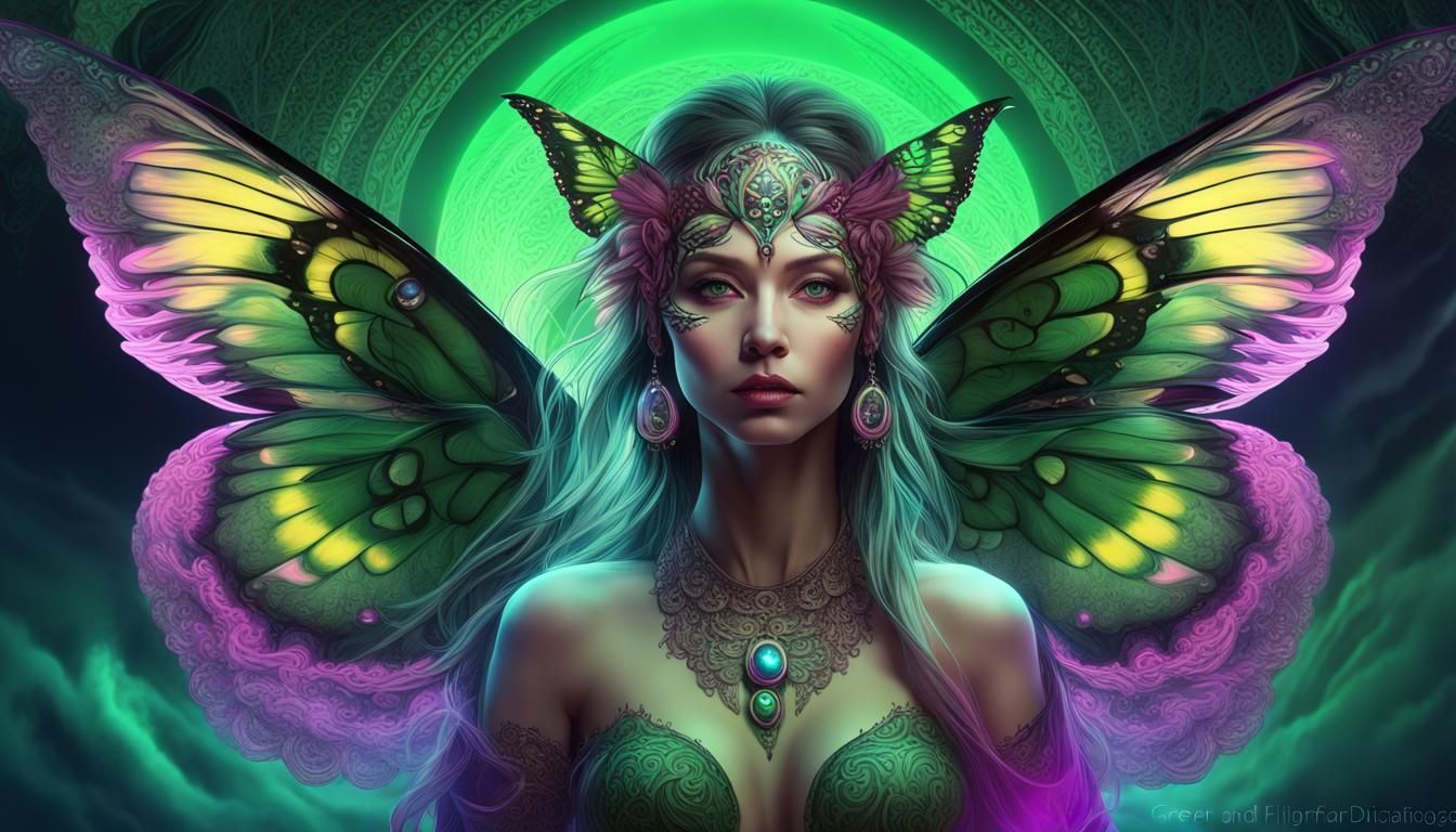 Butterfly Winged Shaman Under the Moon