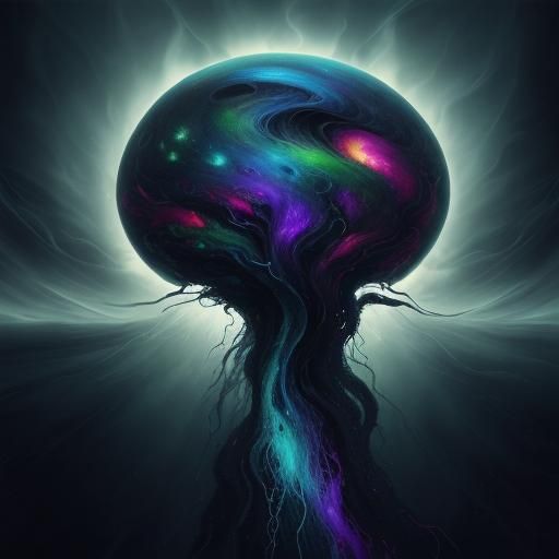 Surreal Tentacles Emerge in Cosmic Oil Painting