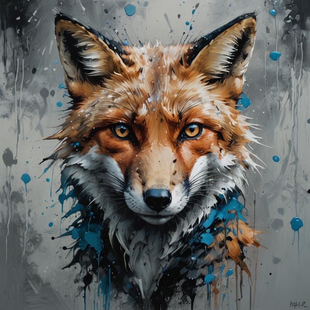 Detailed Fox Portrait as Oil Painting