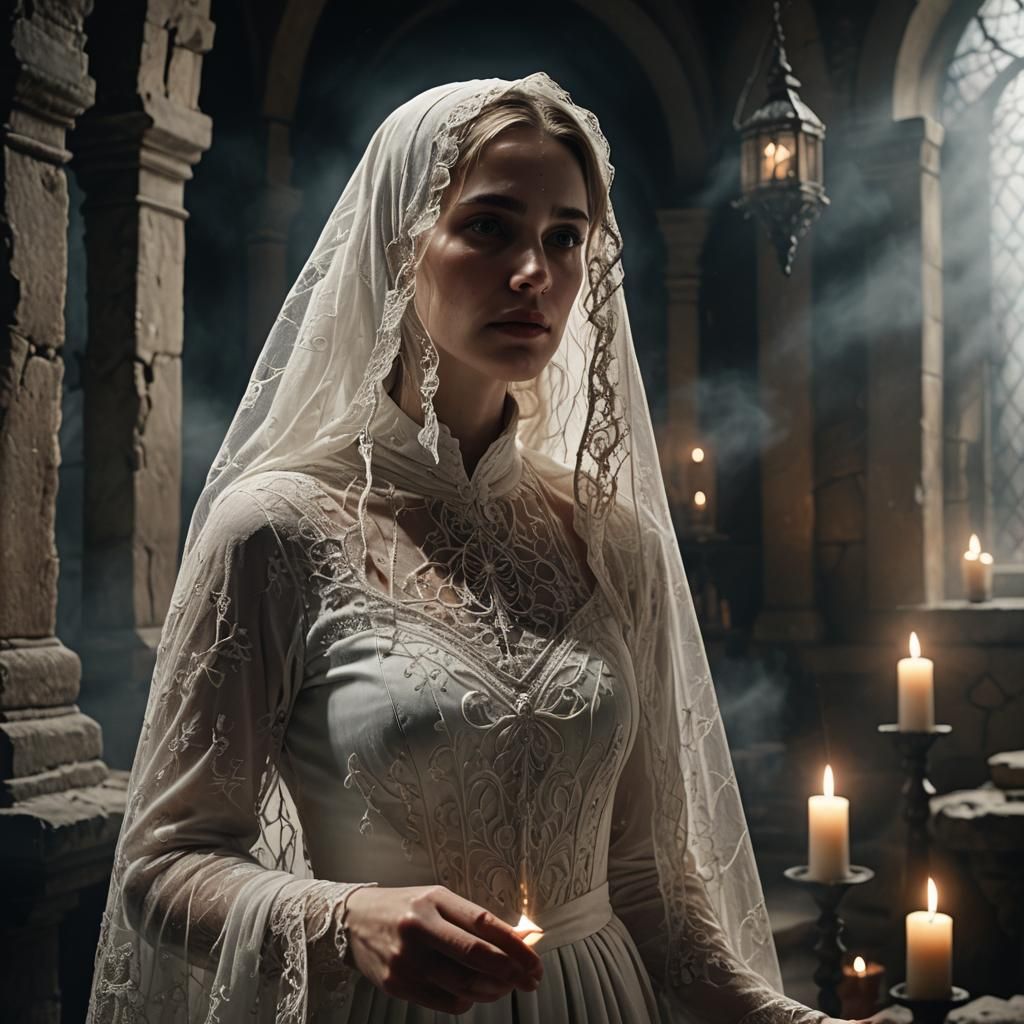 Woman in Veil with Ghosts: Digital Matte Painting