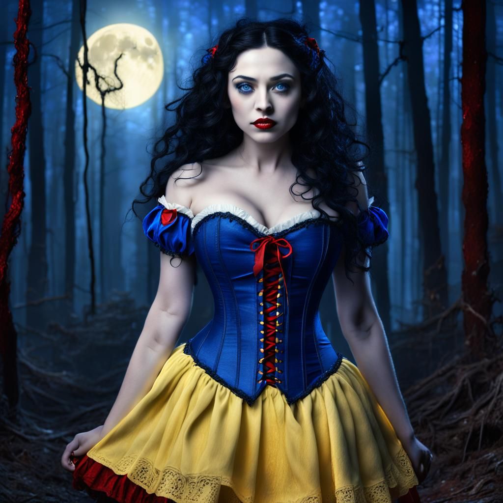 Gothic Snow White in Dark Forest: Digital Art