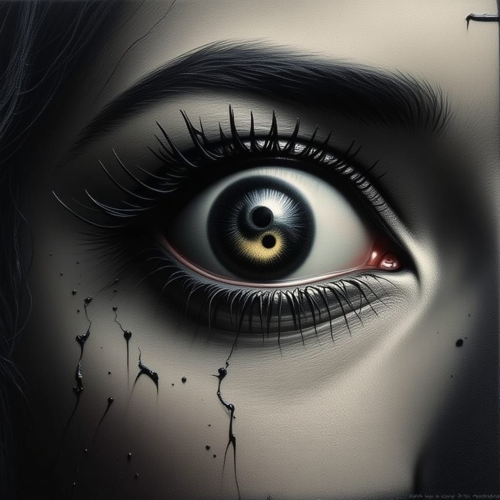 Eye with Yin Yang Pupil in Black and White