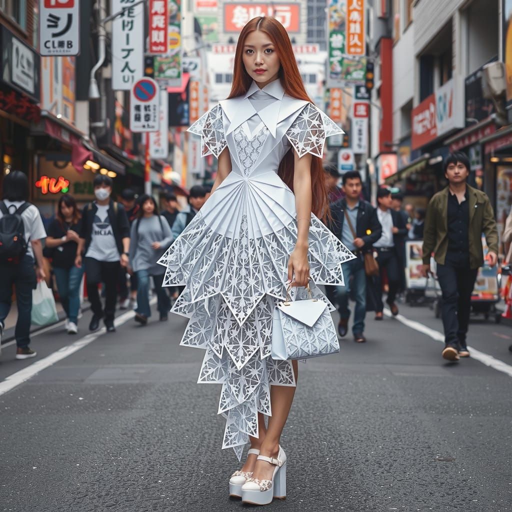 Haute Couture Paper Dress Fashion Model in Harajuku