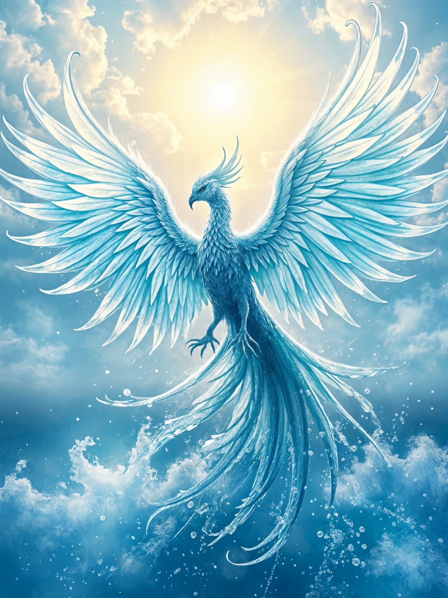 Majestic Water Phoenix Emerges in Vibrant Aquamarine Splendo...