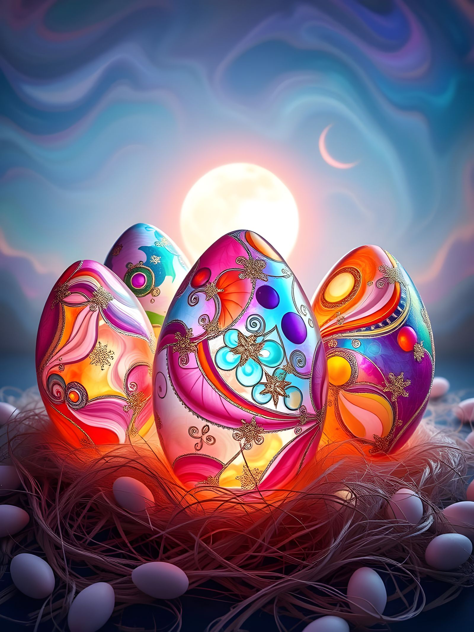 Majestic Whimsigoth Egg Clutch in Vibrant, Glowing Splendor