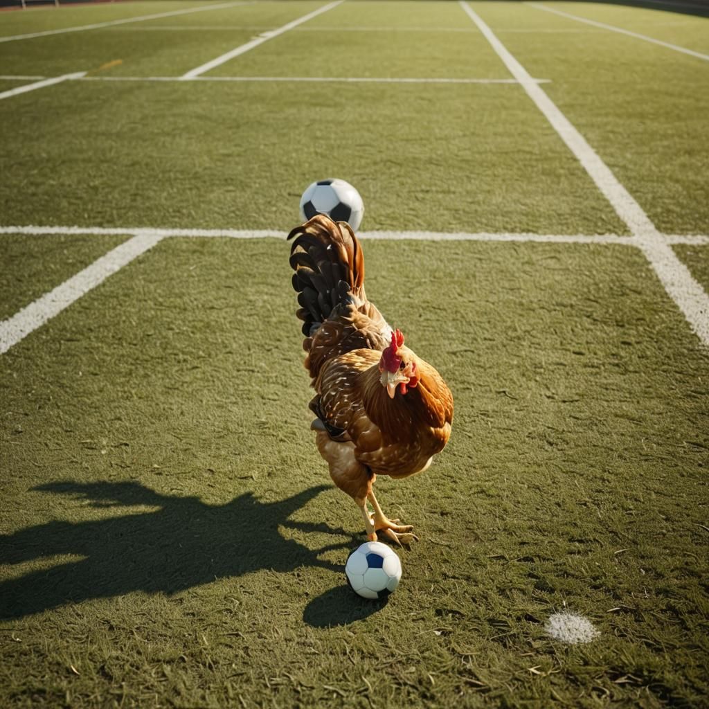 Chicken Kicks Soccer Ball in Cinematic Style
