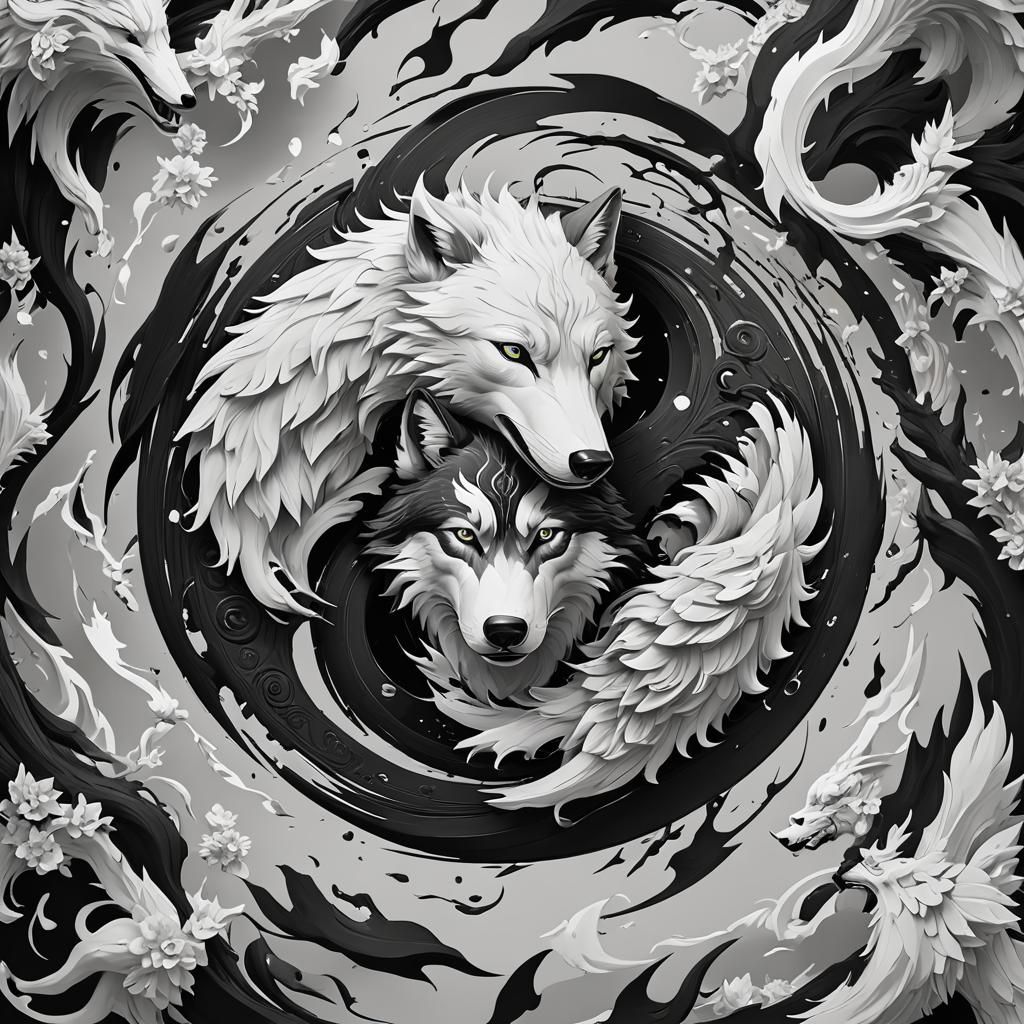 Yin Yang Wolves in Detailed 3D Anime Art