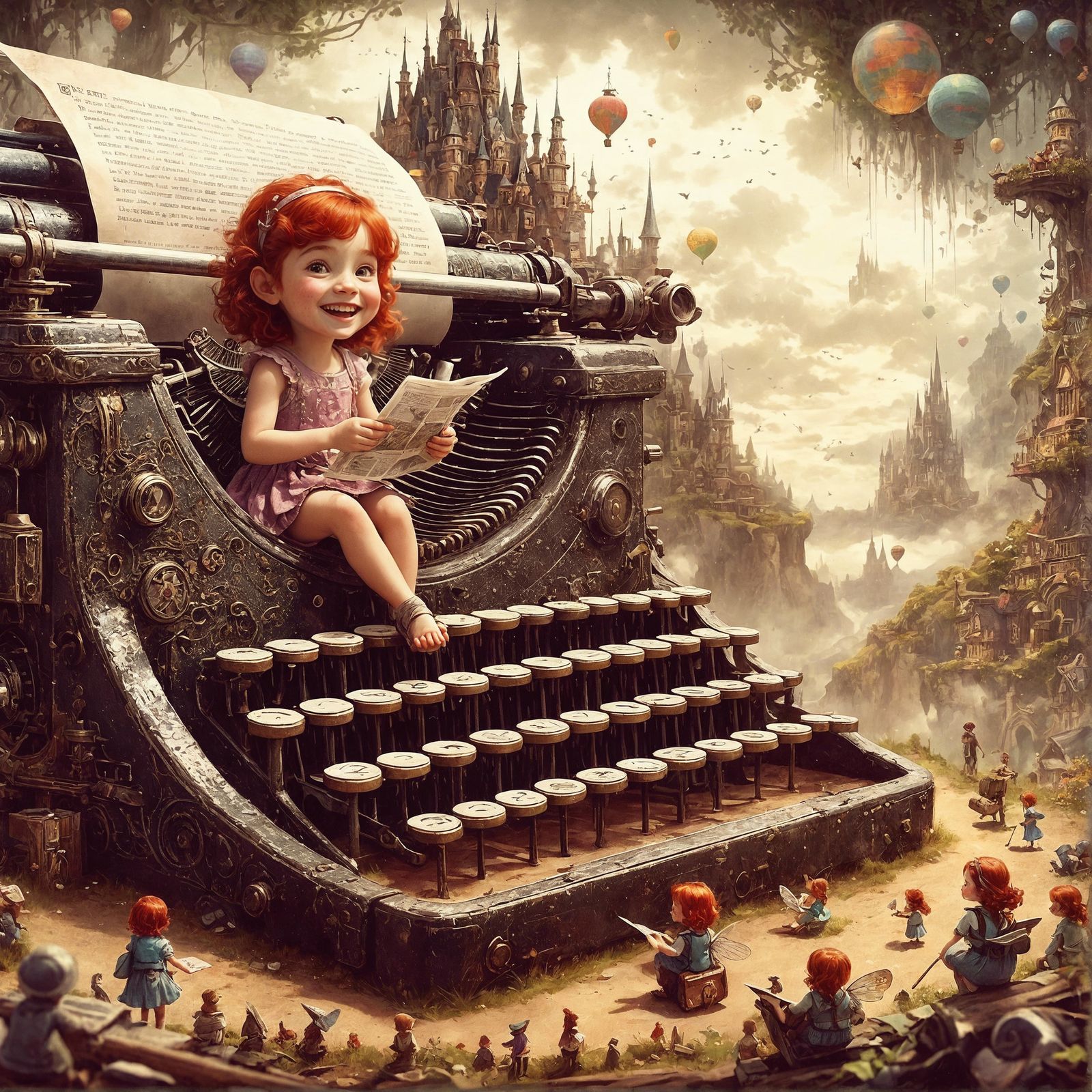 Sepia Fantasy Landscape with Grunge Frame