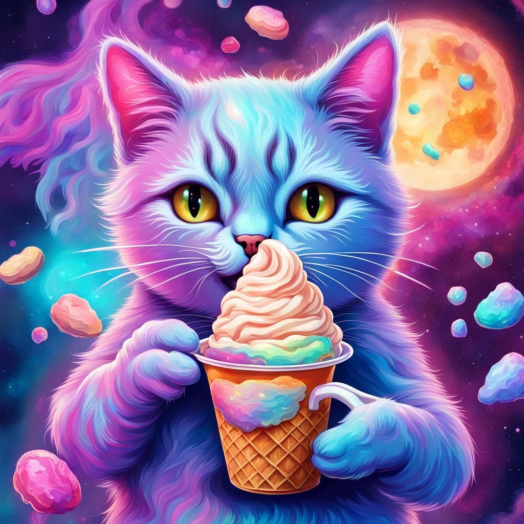 Cute Cat Enjoys Coffee and Ice Cream