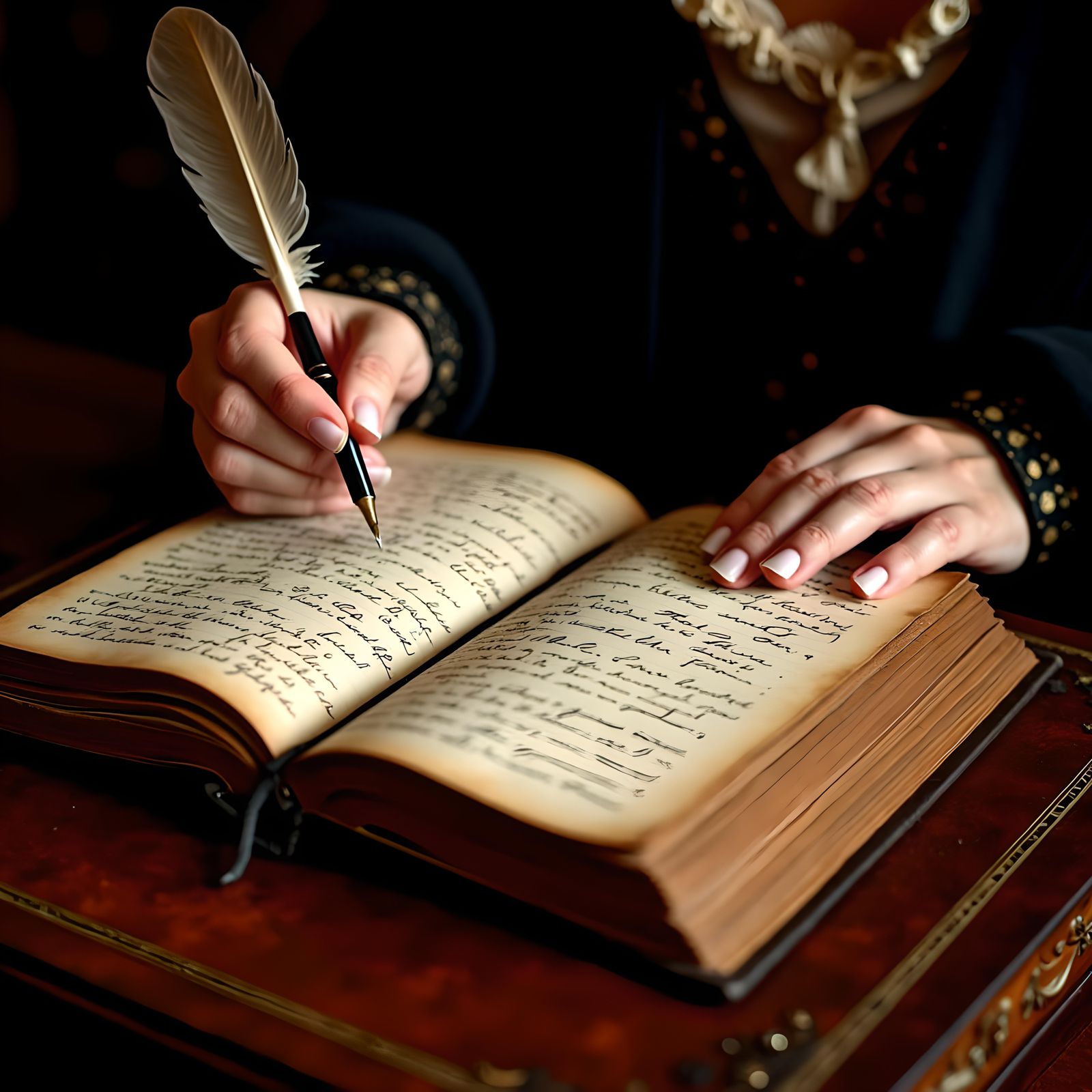 A leather-bound diary of a Victorian woman is lying open on ...