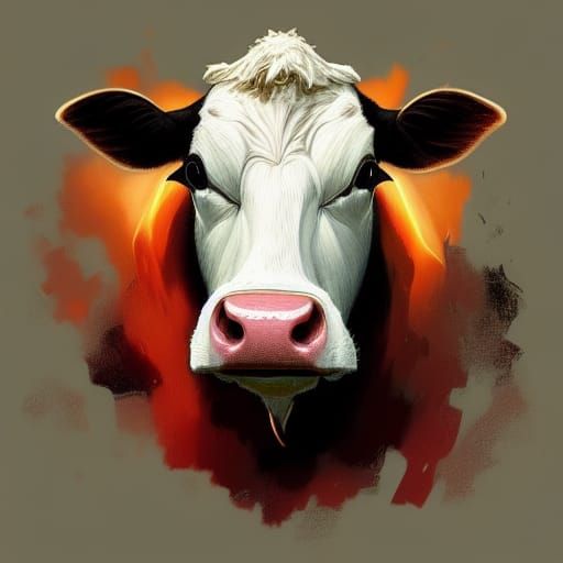 Cow in Tornado: Hyperdetailed Concept Art Portrait