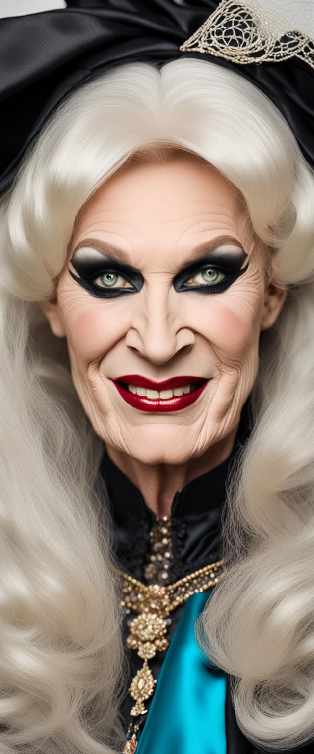 Extravagant Drag Queen in Mourning Gown