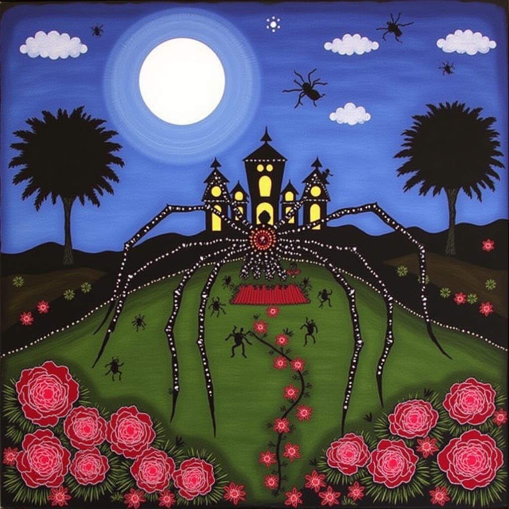 Spiders in a Lush Rose Garden