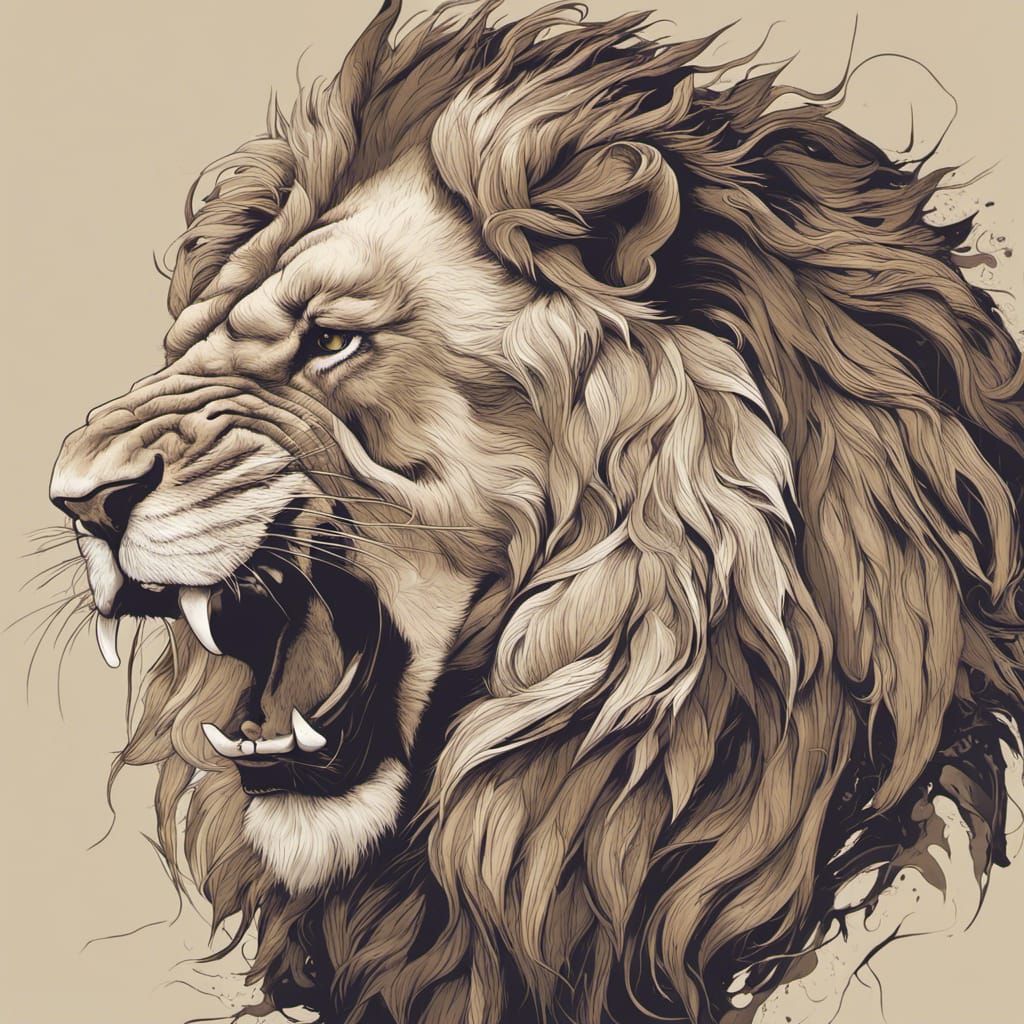 Roaring Lion Vector Art in Detailed Matte Painting