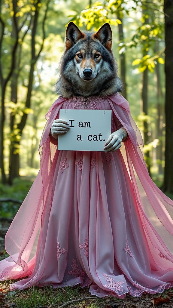 Wolf in Pink Gown in Enchanted Forest