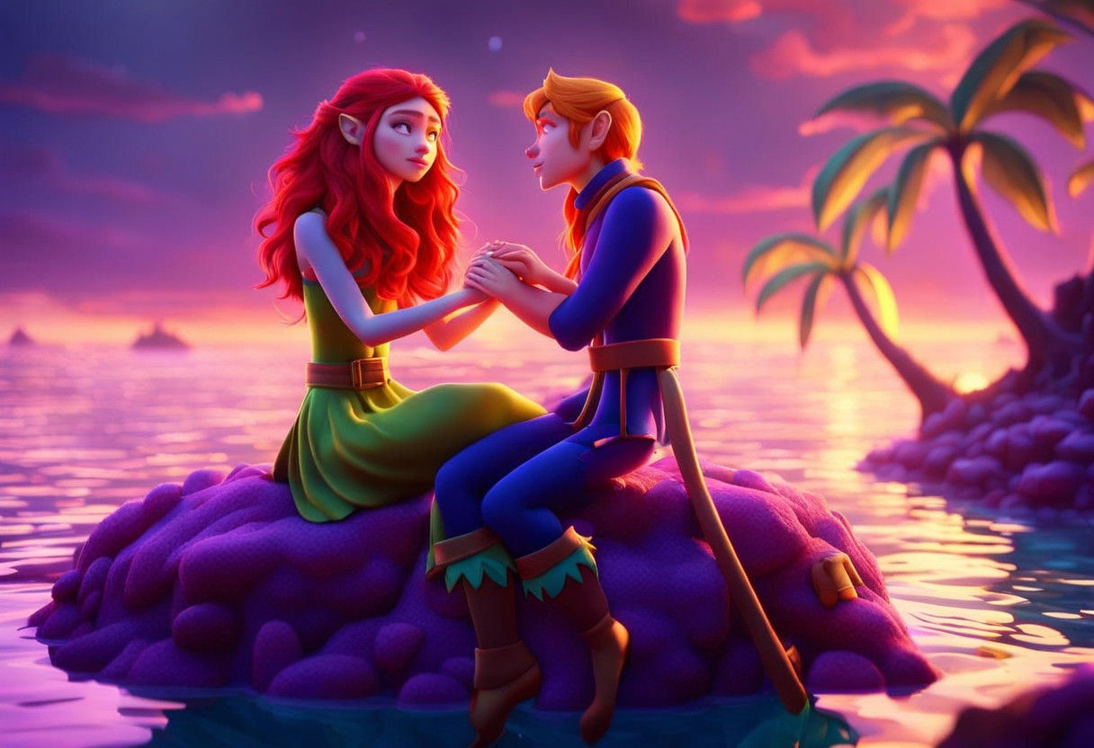 Romantic Disney-Inspired 3D Art of a Tropical Sunset