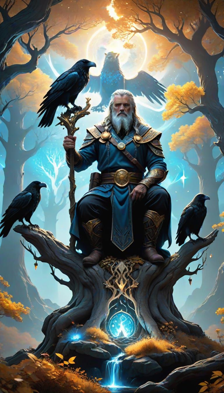 Odin's Cosmic Realm: A Vibrant Norse Mythology Masterpiece