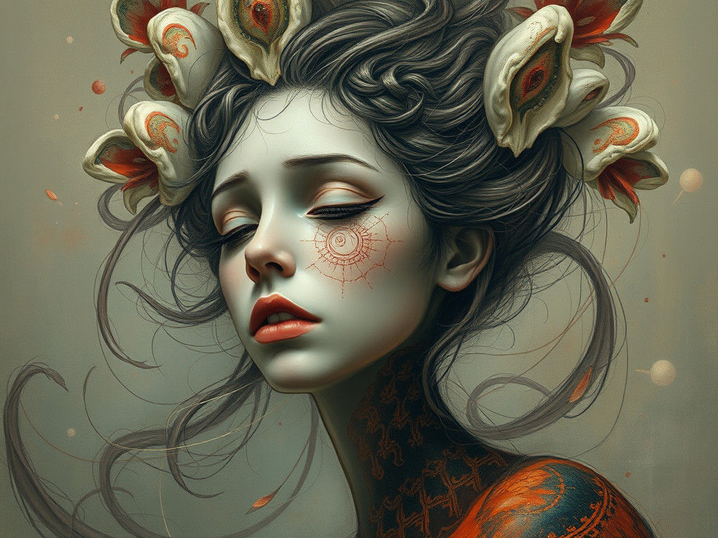 Ethereal Figure Lost in Muted Whirlpool