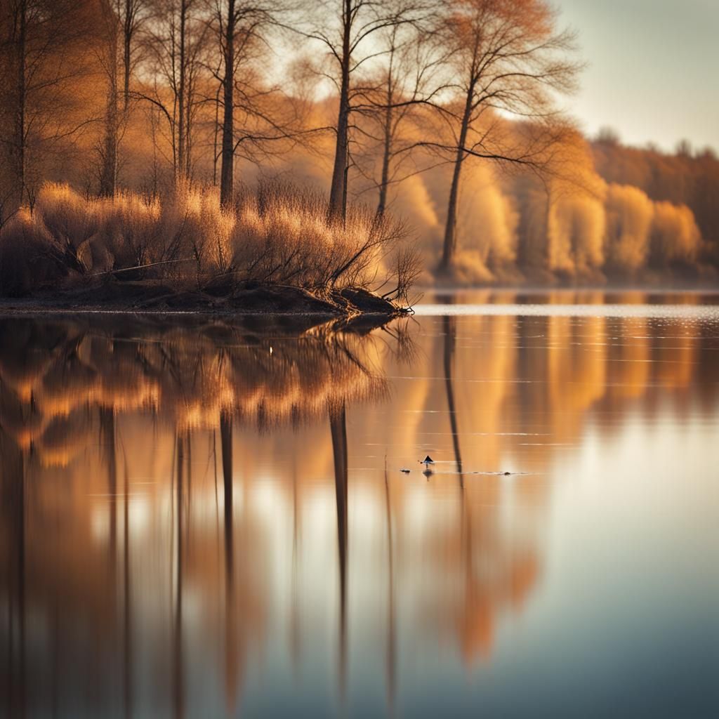 Mirror Reflections of Nature on Calm Water