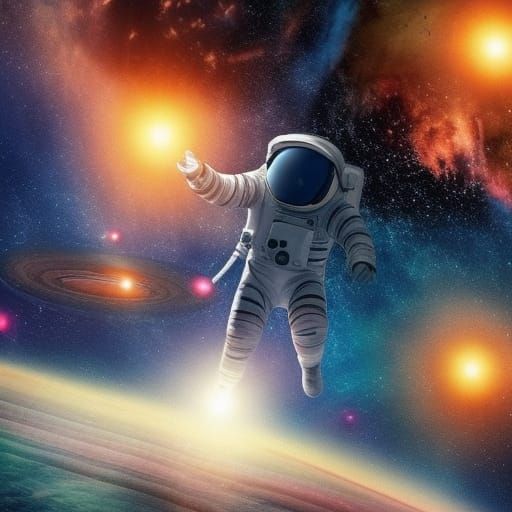 Astronaut Exploring Mystical Universe with Wormhole