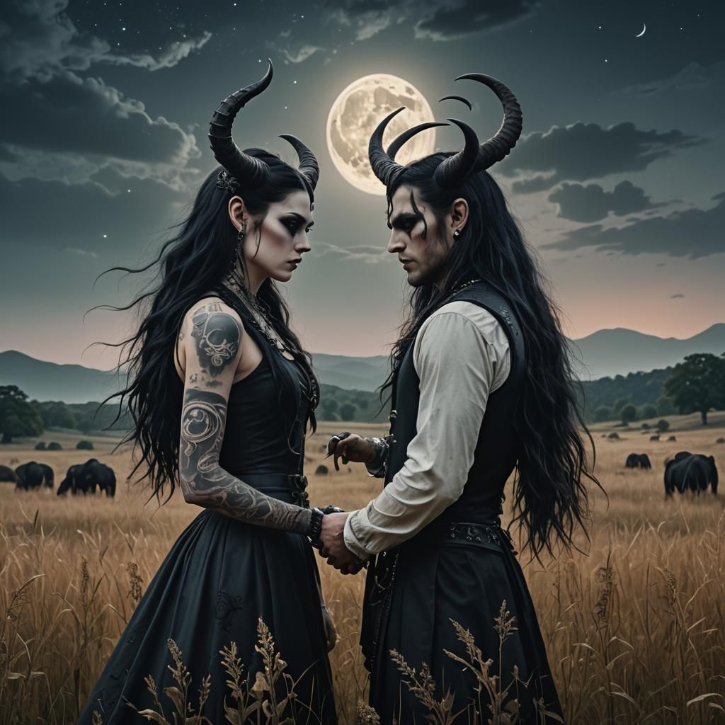 Goth Lovers Under the Moon: A Digital Masterpiece