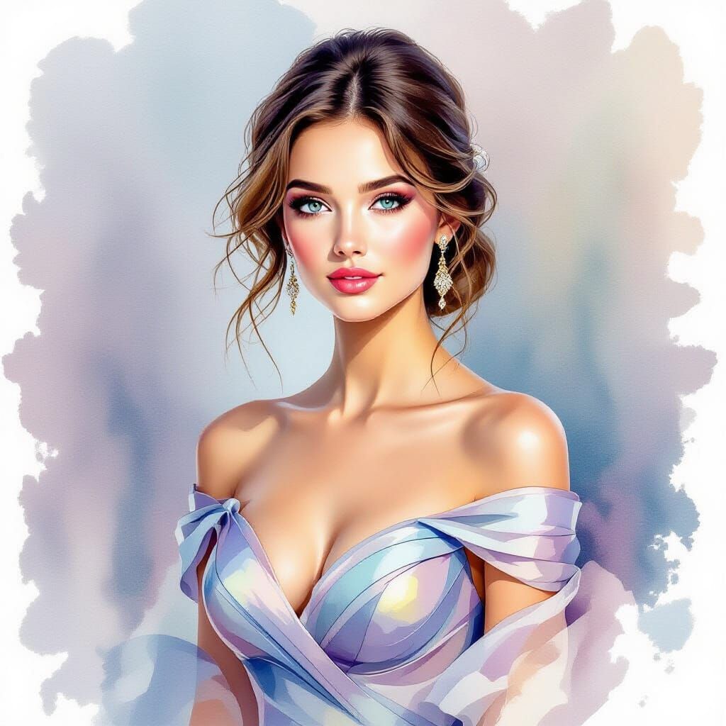 Elegant Girl in Abstract Watercolor Style