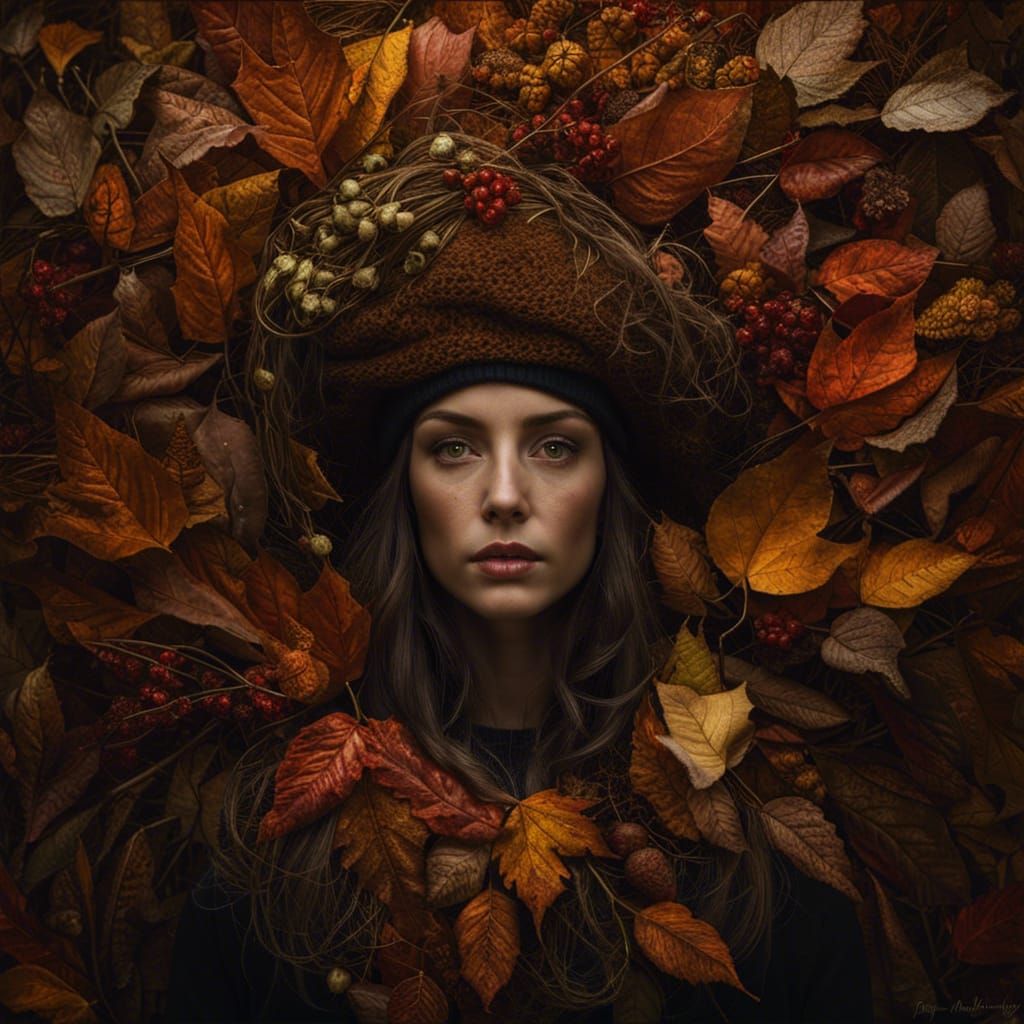 Intricate Autumn Woman in Hyperrealistic Style