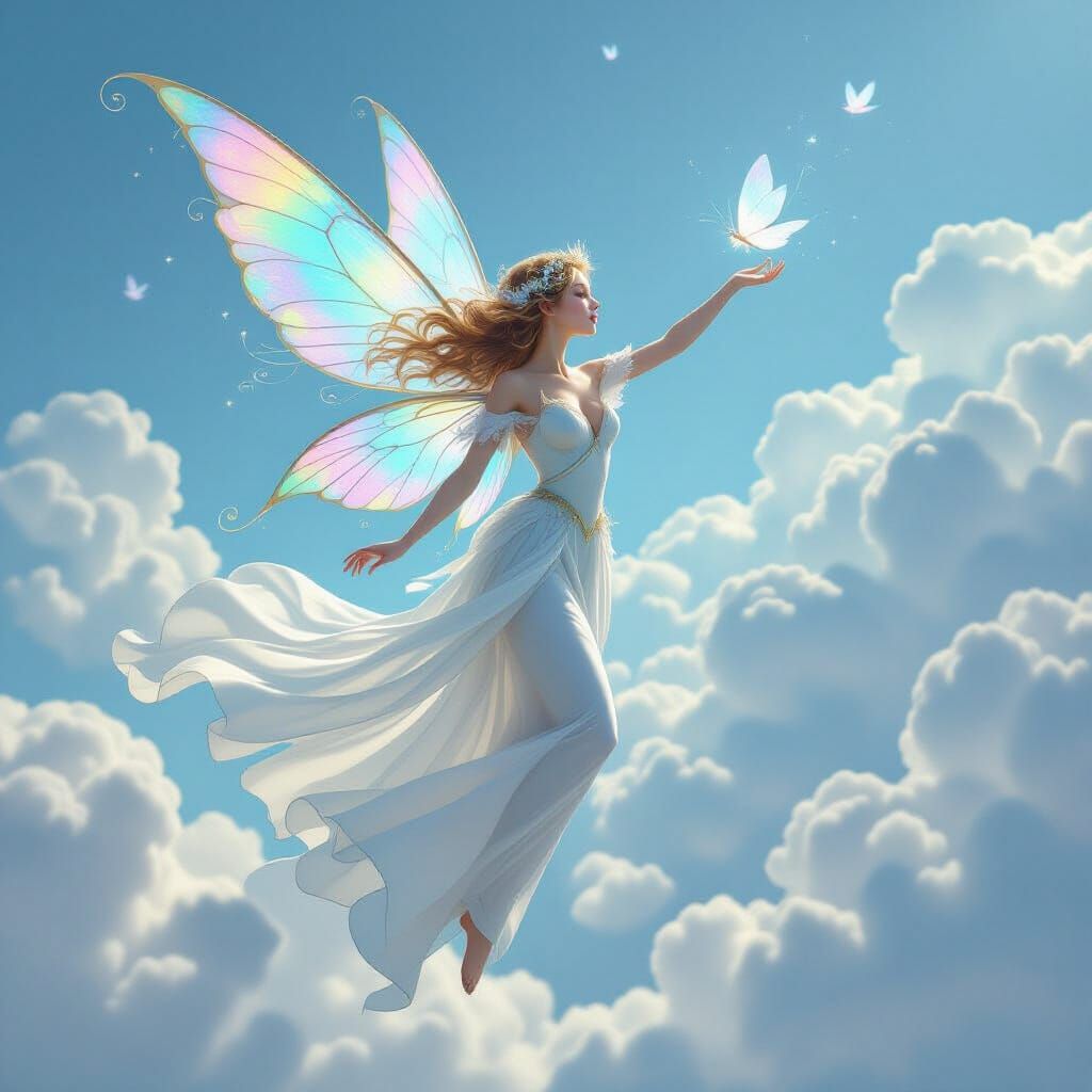 Ethereal Fairy Soaring Through a Dreamy Sky