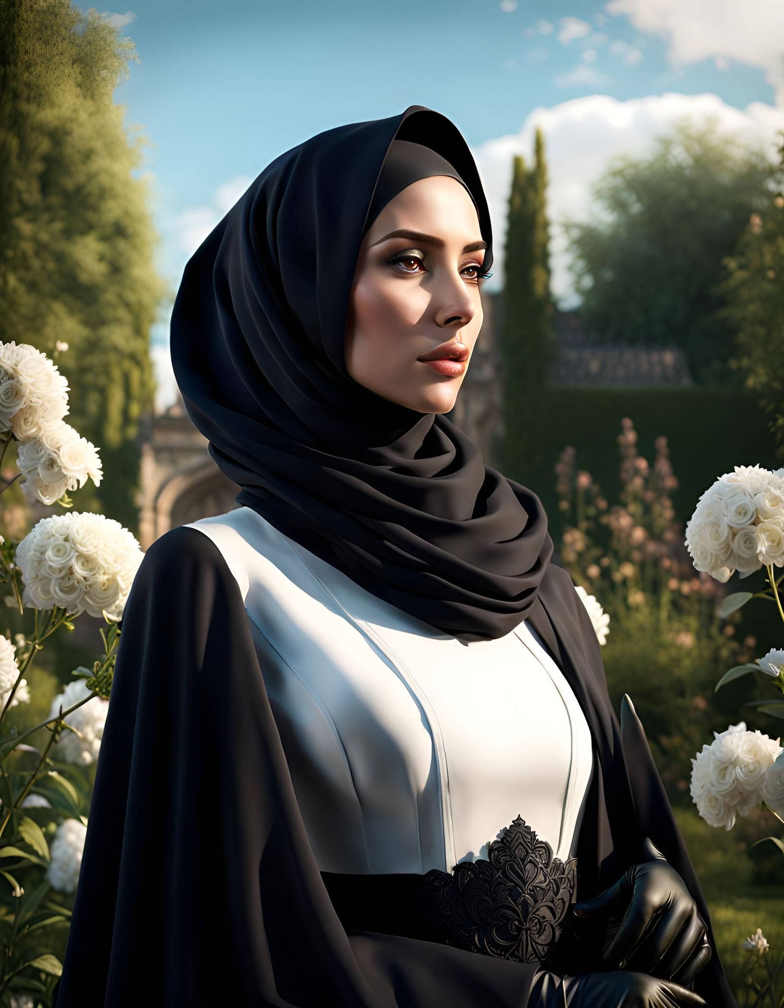 Beautiful Hijabi Woman in Victorian Modest Fashion