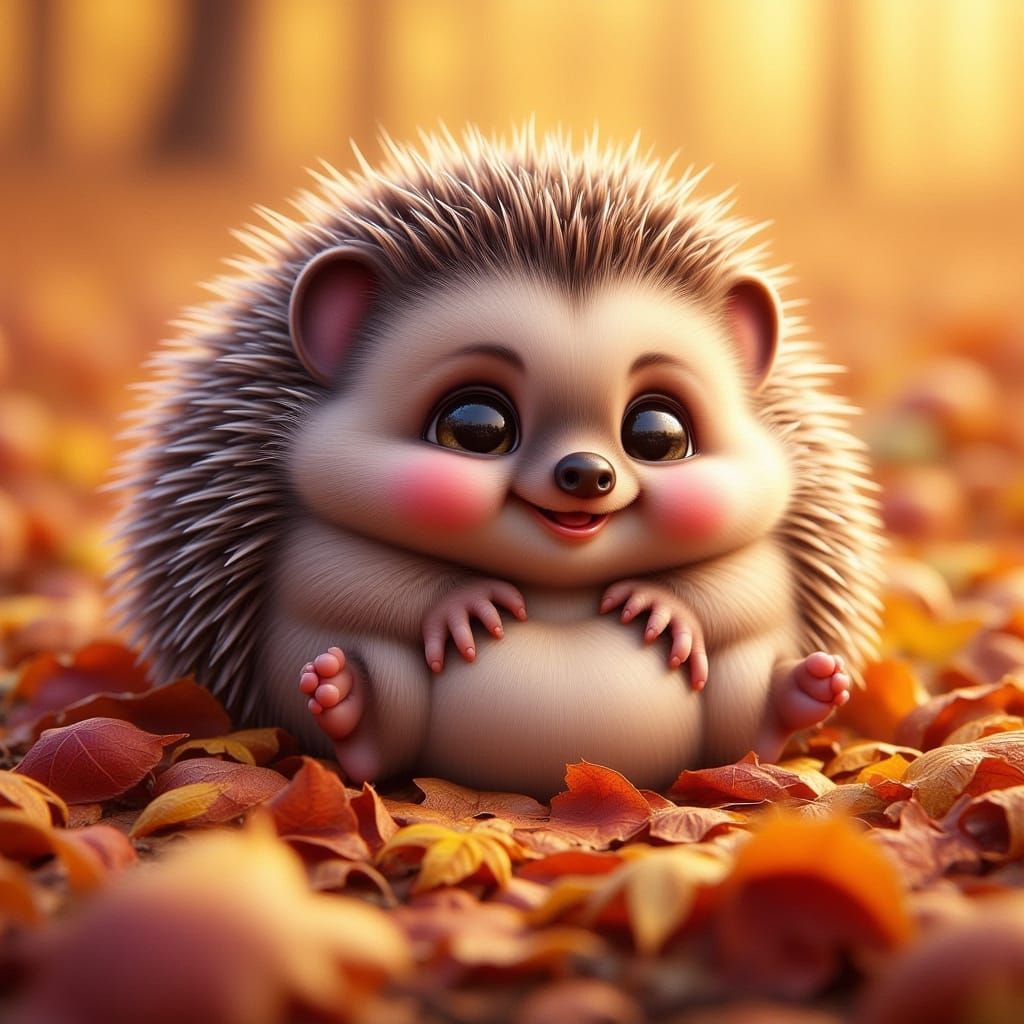 Adorable Baby Hedgehog Rolling in Autumn Leaves