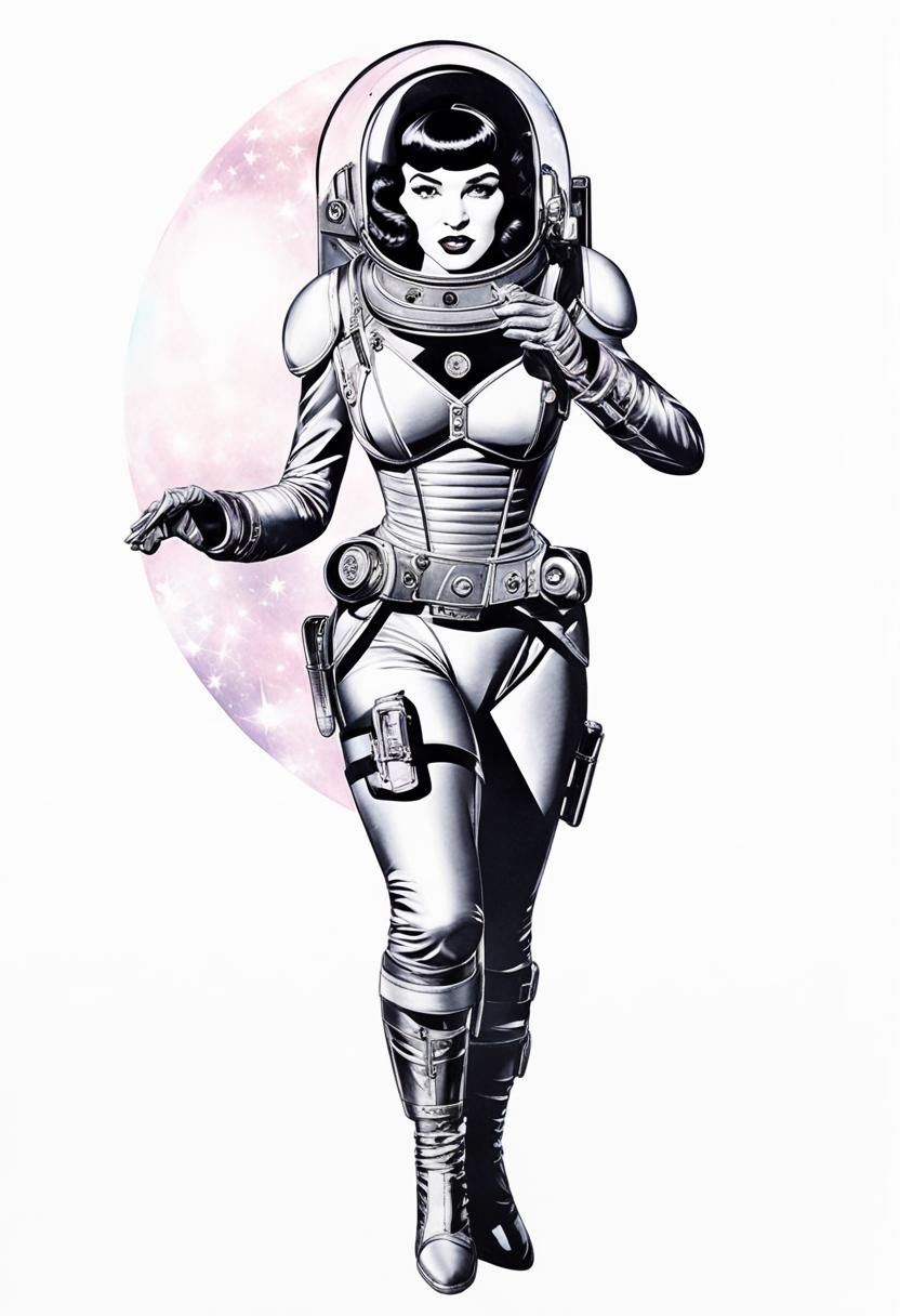 Retro Sci-Fi Pin-Up Girl in Art Deco Style