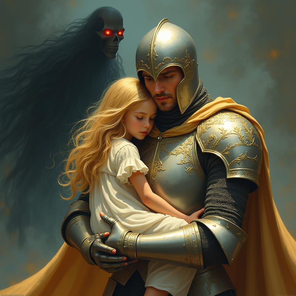 Knight Protects Girl From Dark Entity
