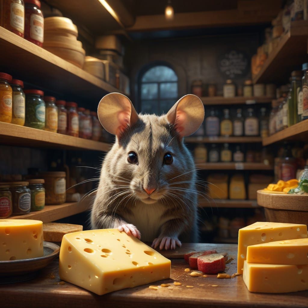 Shy Mouse in Cheese Shop: Concept Art Portrait