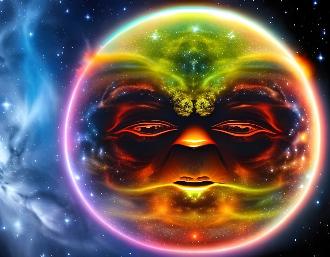 Yoda Face Planet with Magical Galaxy Structures