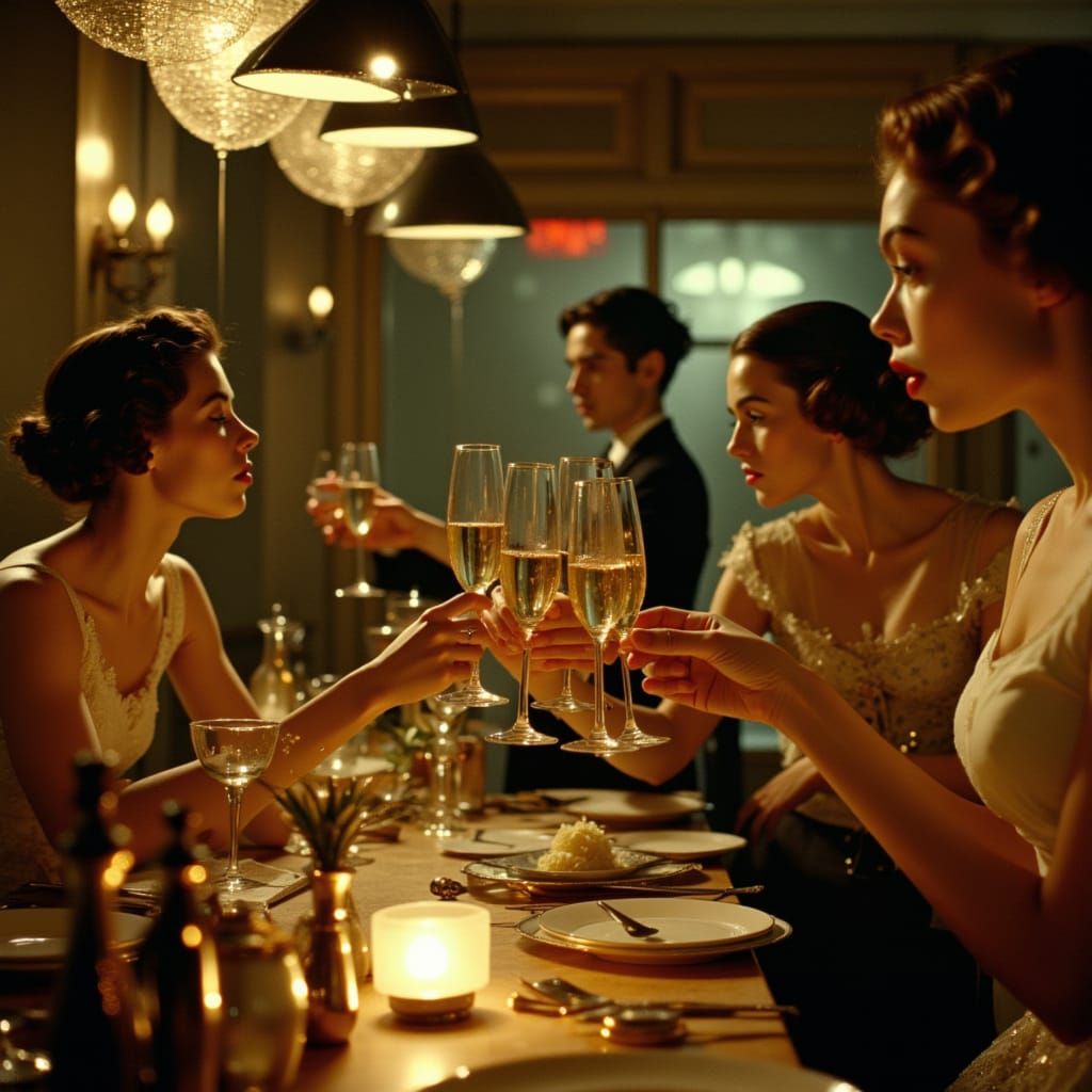 1940s Party Toasting with Champagne