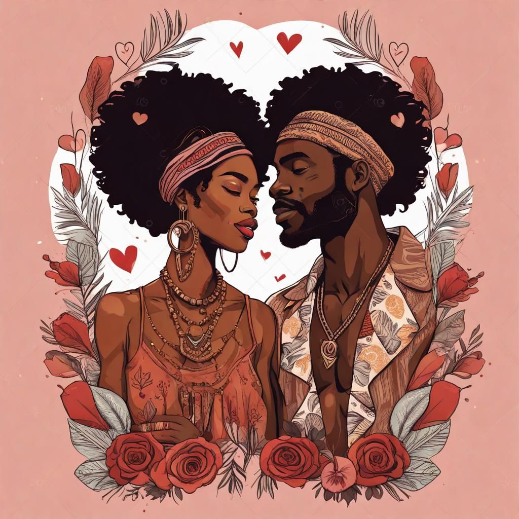 Melanated couple Boho Valentines Day 2024