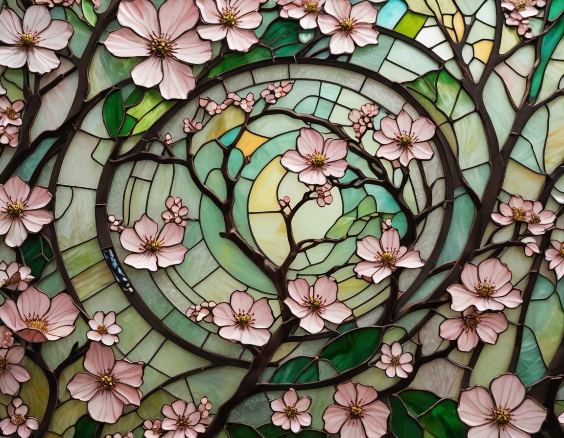 Stained Glass Sakura Blossoms in Seasonal Textures