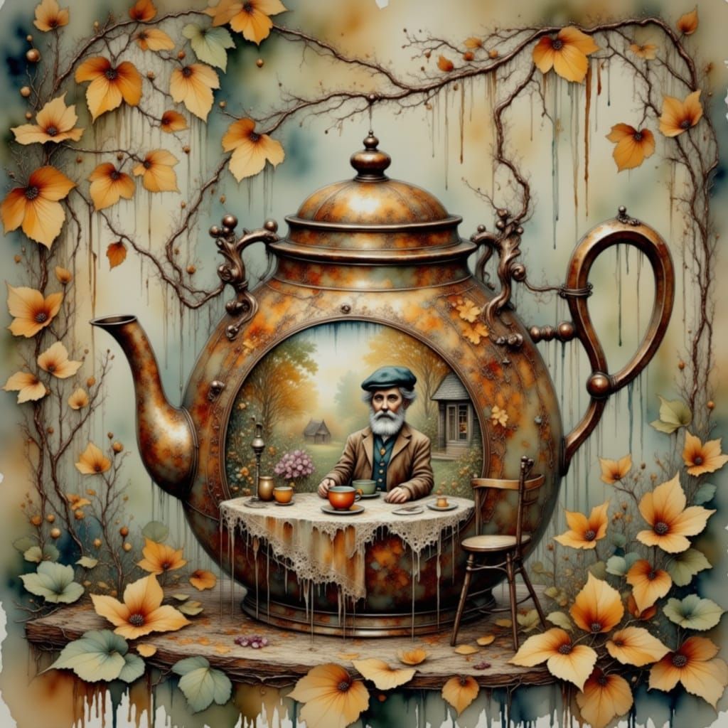 Whimsical Watercolor Scene in Antique Style