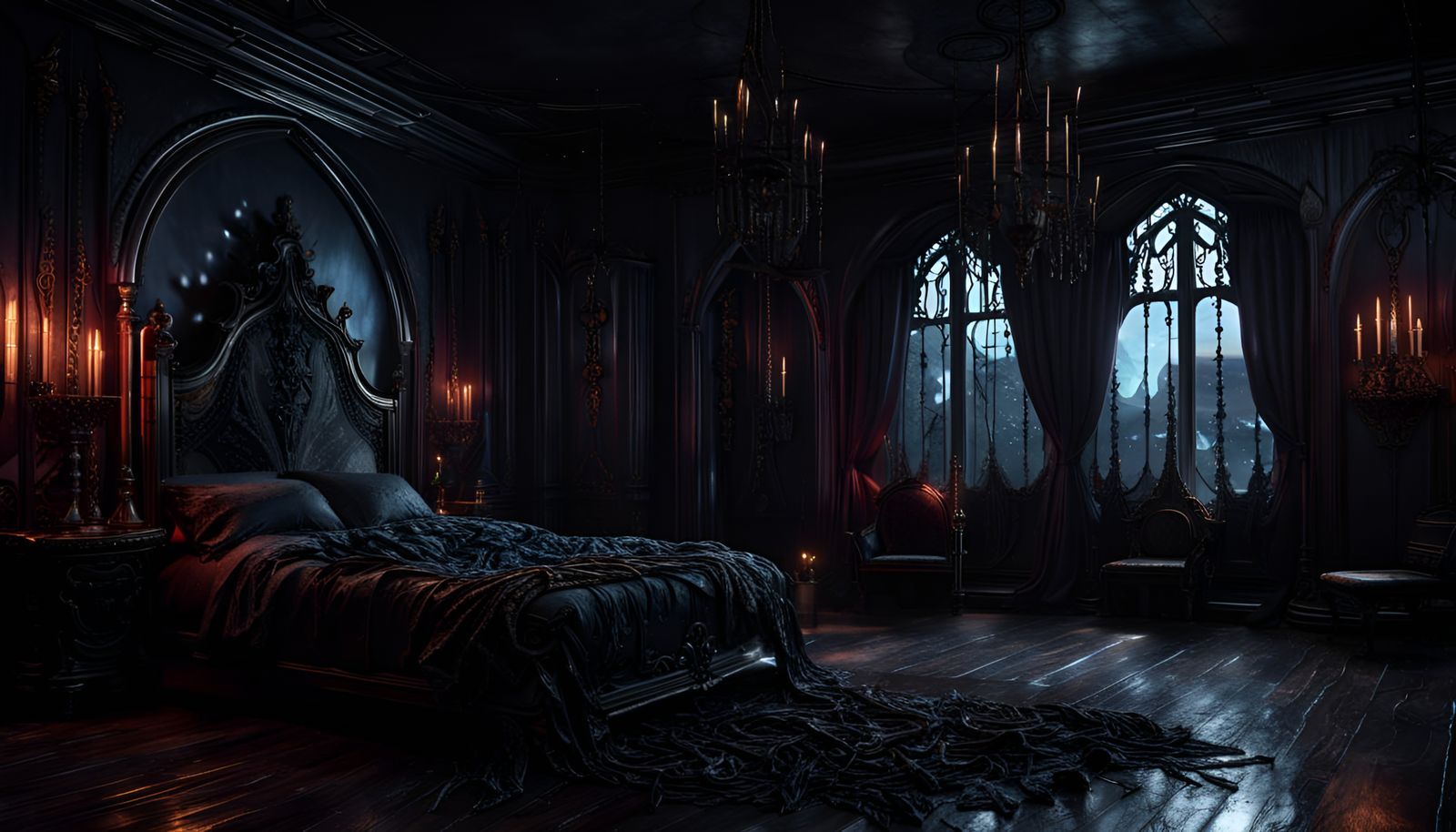 Detailed Gothic Wax Bedroom Interior