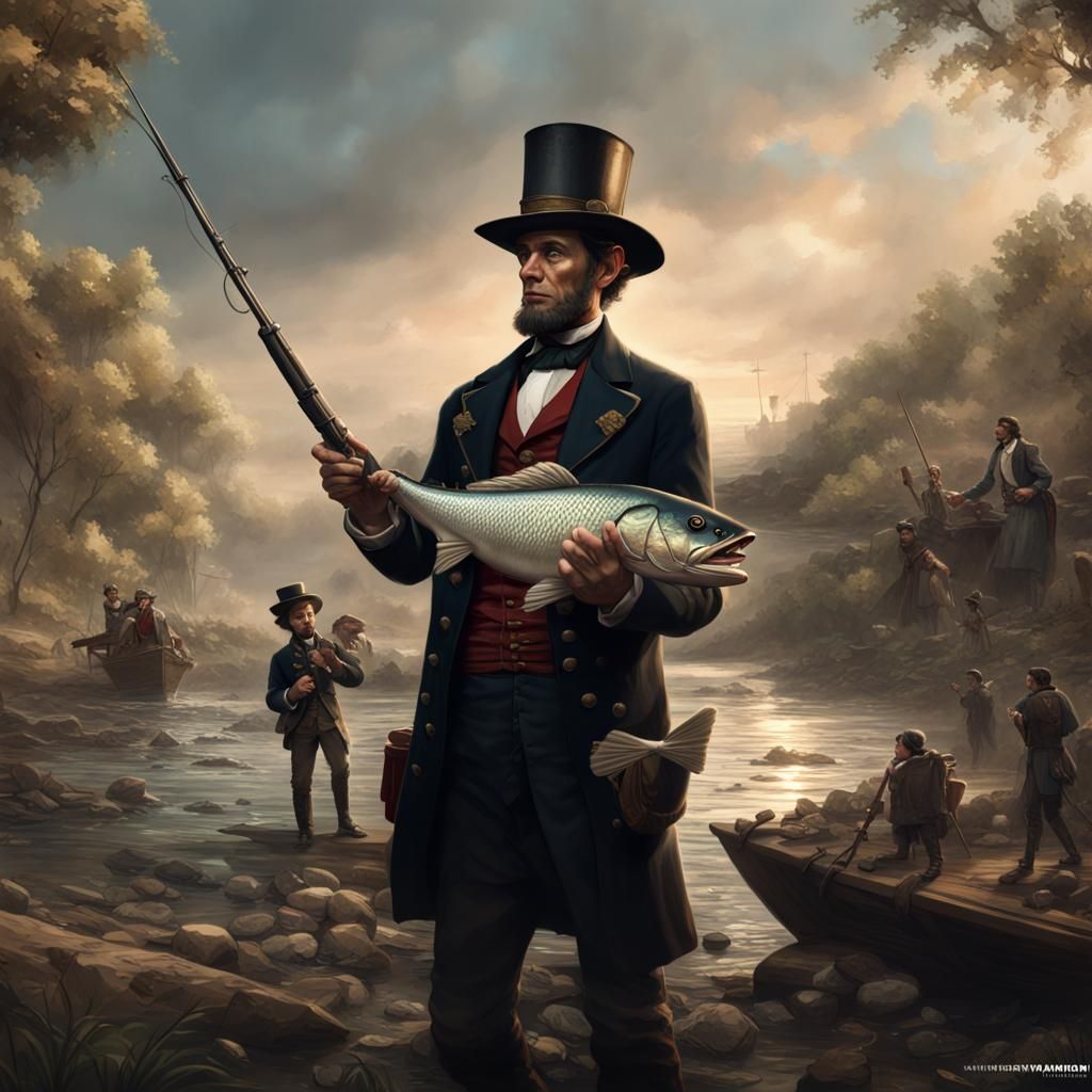 Young Lincoln Gives Fish to Soldier: Detailed Matte Painting