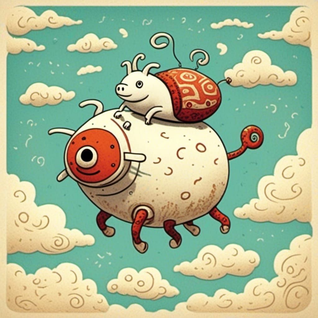 Flying Robot Pig in the Clouds