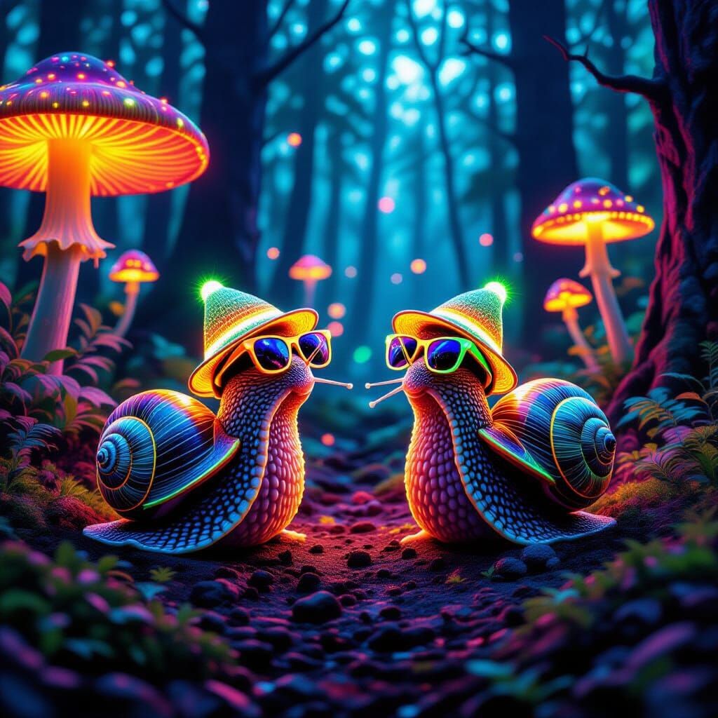 Bioluminescent Snails Rave in Enchanted Forest