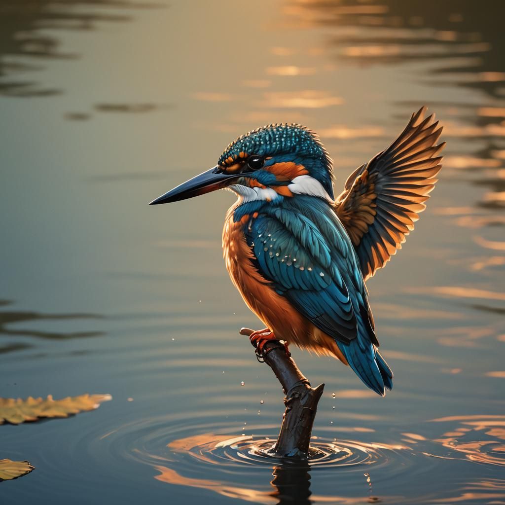 Hyperrealistic Kingfisher at Sunset Splash Art