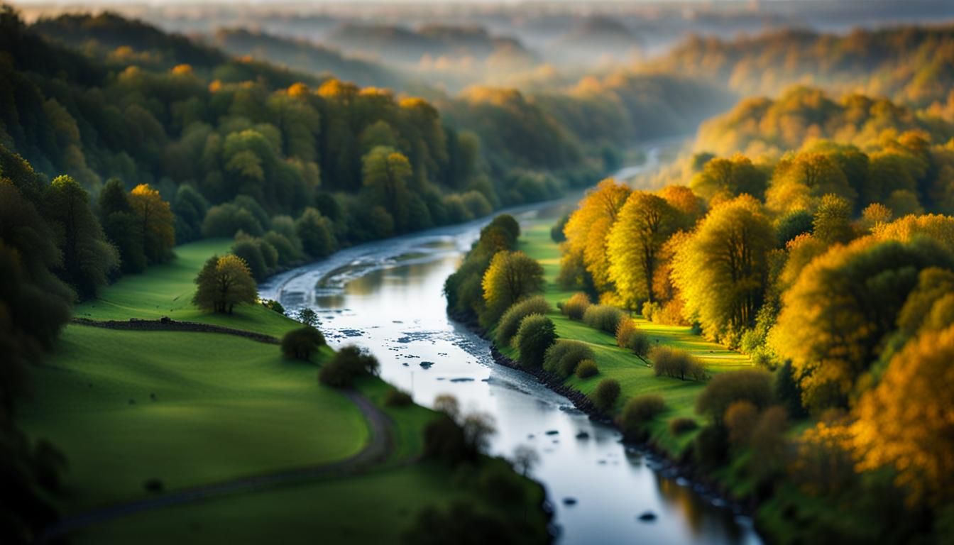 Tilt-Shift River Valley at Dawn