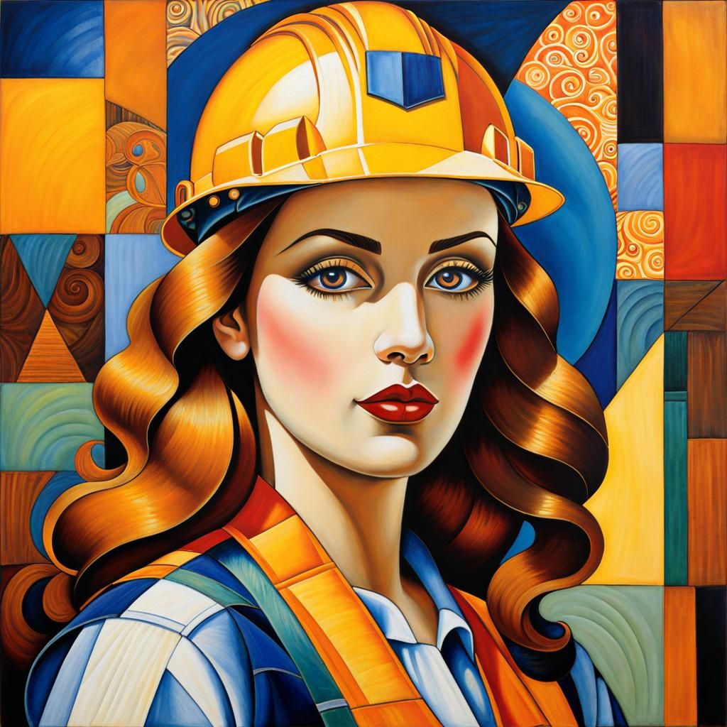 Construction Worker Portrait in Art Nouveau Style